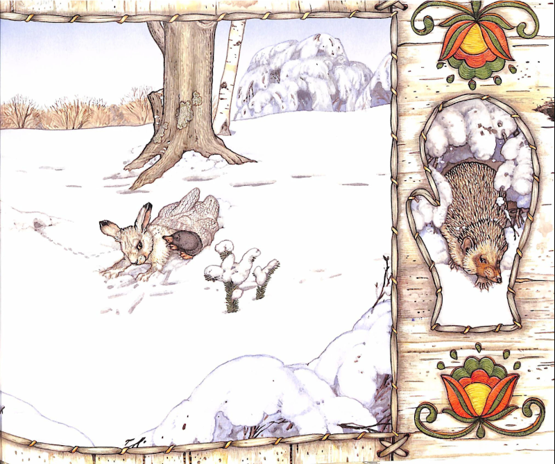 Pages from Mossy and The Mitten, written & illustrated by Jan Brett